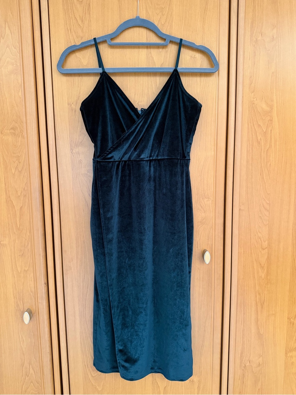 Lulus Honey Love Velvet Bodycon Wrap Midi Dress Dark Green Size S